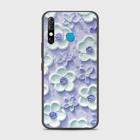 Infinix Hot 8 Cover - Floral Series - Design 4 - Purple & White - HQ Ultra Shine Premium Infinity Glass Soft Silicon Borders Case