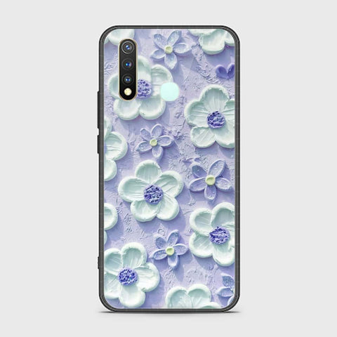 Vivo Y19 Cover - Floral Series - Design 4 - Purple & White - HQ Ultra Shine Premium Infinity Glass Soft Silicon Borders Case