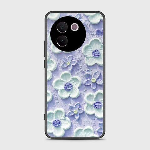 Vivo V30e Cover - Floral Series - Design 4 - Purple & White - HQ Ultra Shine Premium Infinity Glass Soft Silicon Borders Case