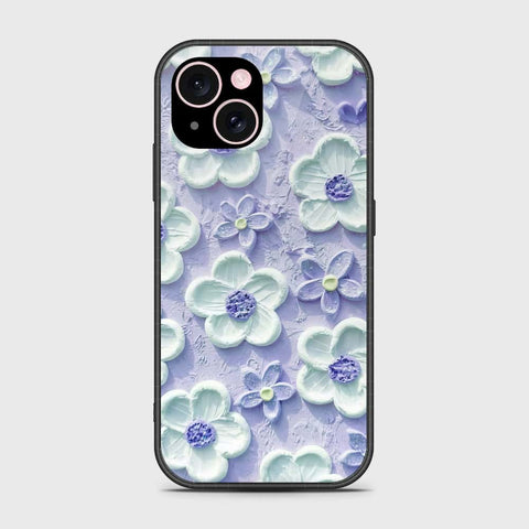 iPhone 15 Plus Cover - Floral Series - Design 4 - Purple & White - HQ Ultra Shine Premium Infinity Glass Soft Silicon Borders Case