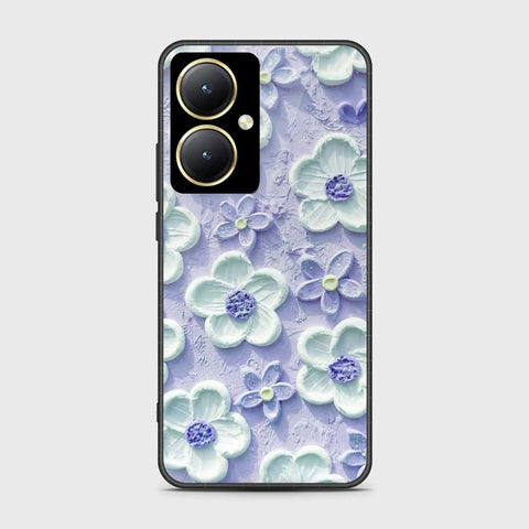 Vivo Y35m Plus Cover - Floral Series - Design 4 - Purple & White - HQ Ultra Shine Premium Infinity Glass Soft Silicon Borders Case