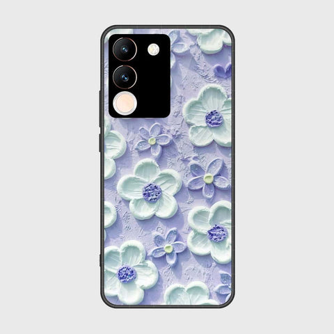 Vivo V29e Cover - Floral Series - Design 4 - Purple & White - HQ Ultra Shine Premium Infinity Glass Soft Silicon Borders Case