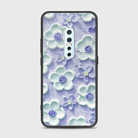 Vivo V17 Pro Cover - Floral Series - Design 4 - Purple & White - HQ Ultra Shine Premium Infinity Glass Soft Silicon Borders Case