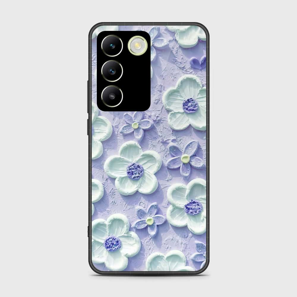 Vivo V30 Lite 4G Cover - Floral Series - Design 4 - Purple & White - HQ Ultra Shine Premium Infinity Glass Soft Silicon Borders Case