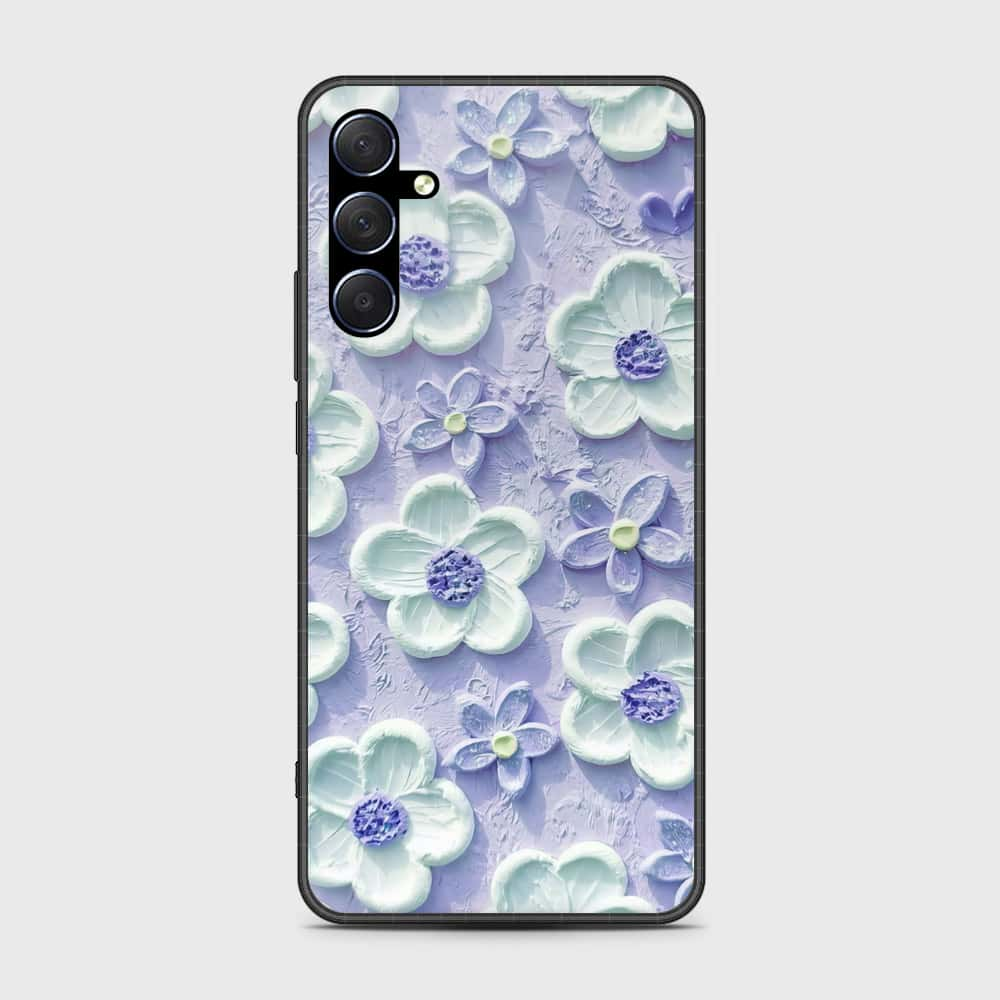 Samsung Galaxy M34 5G Cover - Floral Series - Design 4 - Purple & White - HQ Ultra Shine Premium Infinity Glass Soft Silicon Borders Case