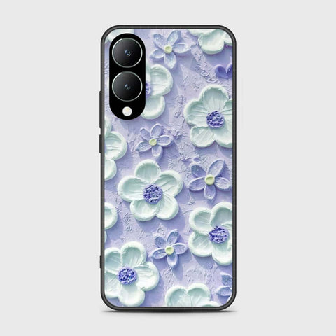 Vivo Y28 5G Cover - Floral Series - Design 4 - Purple & White - HQ Ultra Shine Premium Infinity Glass Soft Silicon Borders Case