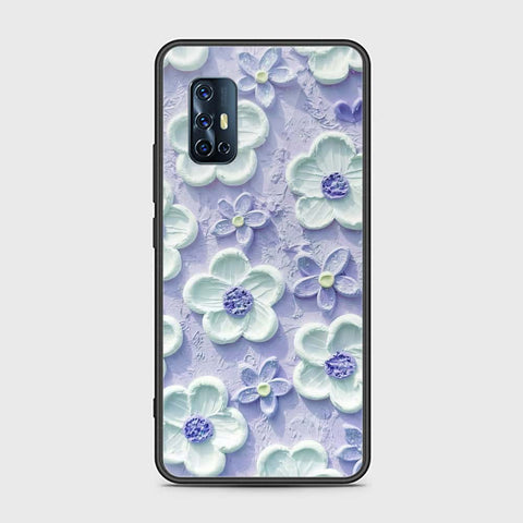 Vivo V17 Cover - Floral Series - Design 4 - Purple & White - HQ Ultra Shine Premium Infinity Glass Soft Silicon Borders Case