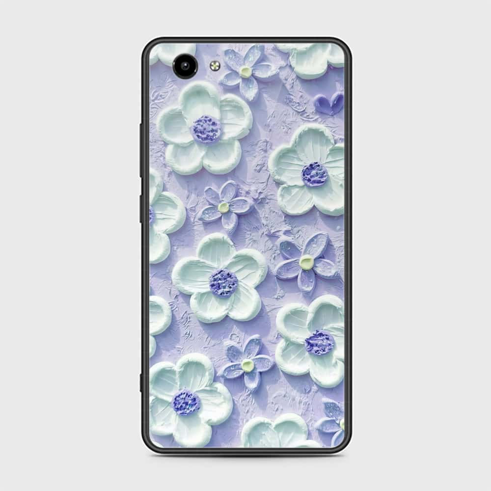 Vivo Y71 Cover - Floral Series - Design 4 - Purple & White - HQ Ultra Shine Premium Infinity Glass Soft Silicon Borders Case