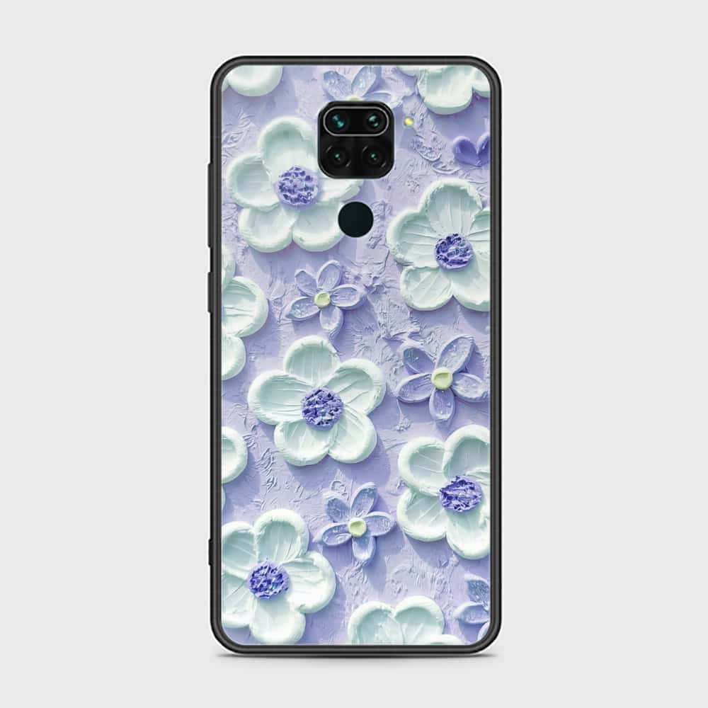 Xiaomi Redmi Note 9 Cover - Floral Series - Design 4 - Purple & Aqua - HQ Ultra Shine Premium Infinity Glass Soft Silicon Borders Case