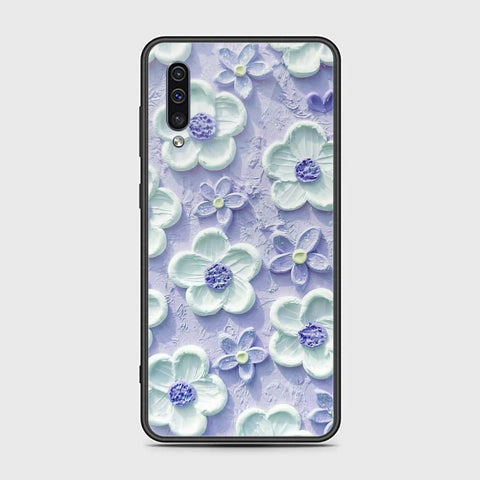 Samsung Galaxy A30s Cover - Floral Series - Design 4 - Purple & White - HQ Ultra Shine Premium Infinity Glass Soft Silicon Borders Case