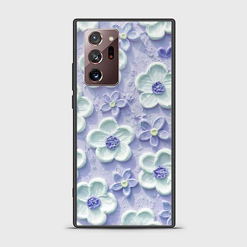 Samsung Galaxy Note 20 Ultra Cover - Floral Series - Design 4 - Purple & Aqua - HQ Ultra Shine Premium Infinity Glass Soft Silicon Borders Case