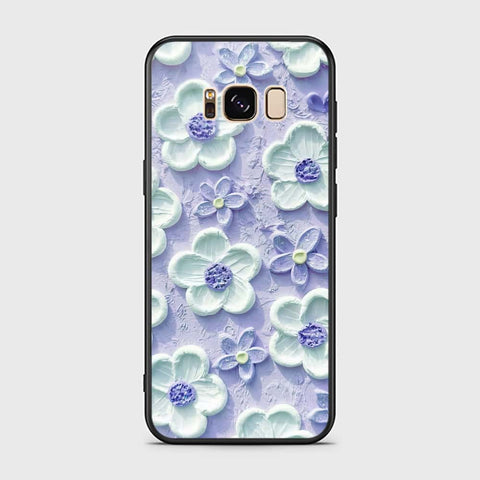 Samsung Galaxy S8 Cover - Floral Series - Design 4 - Purple & White - HQ Ultra Shine Premium Infinity Glass Soft Silicon Borders Case