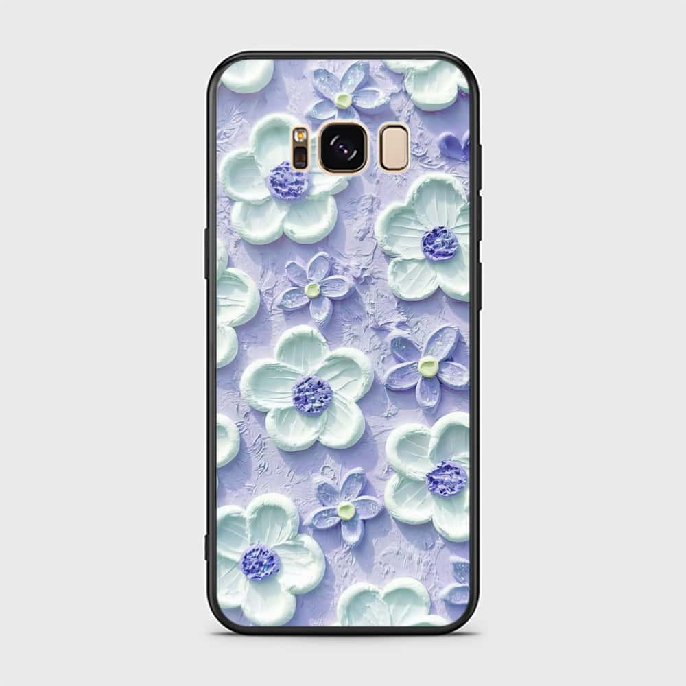 Samsung Galaxy S8 Plus Cover - Floral Series - Design 4 - Purple & White - HQ Ultra Shine Premium Infinity Glass Soft Silicon Borders Case