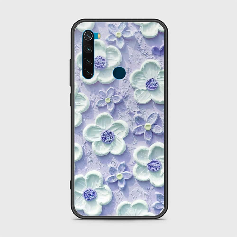 Xiaomi Redmi Note 8 Cover - Floral Series - Design 4 - Purple & Aqua - HQ Ultra Shine Premium Infinity Glass Soft Silicon Borders Case