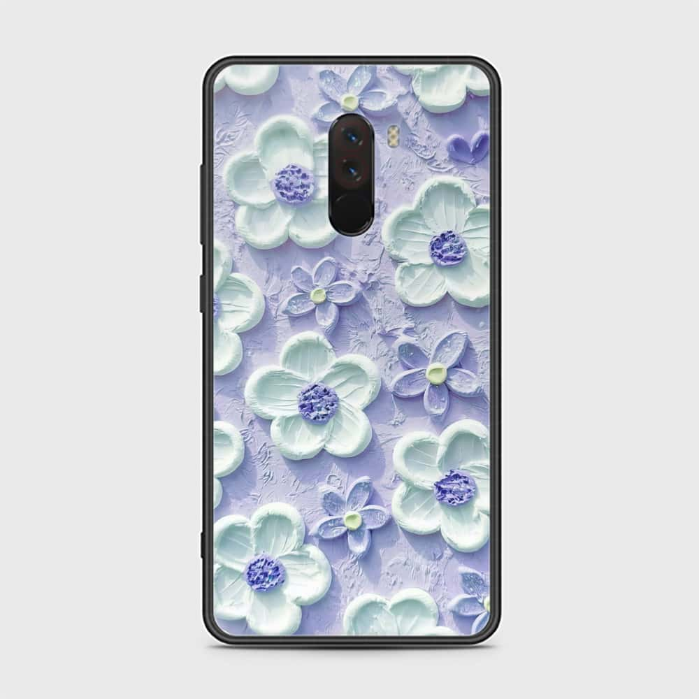 Xiaomi Pocophone F1 Cover - Floral Series - Design 4 - Purple & White - HQ Ultra Shine Premium Infinity Glass Soft Silicon Borders Case