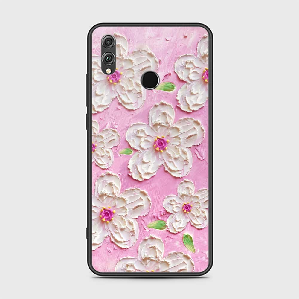 Huawei Honor 8X Cover - Floral Series - Design 5 - Pink & White - HQ Ultra Shine Premium Infinity Glass Soft Silicon Borders Case