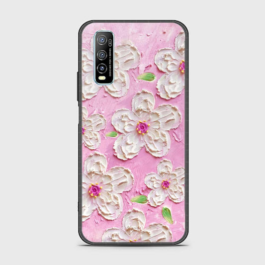 Vivo Y70s Cover - Floral Series - Design 5 - Pink & White - HQ Ultra Shine Premium Infinity Glass Soft Silicon Borders Case