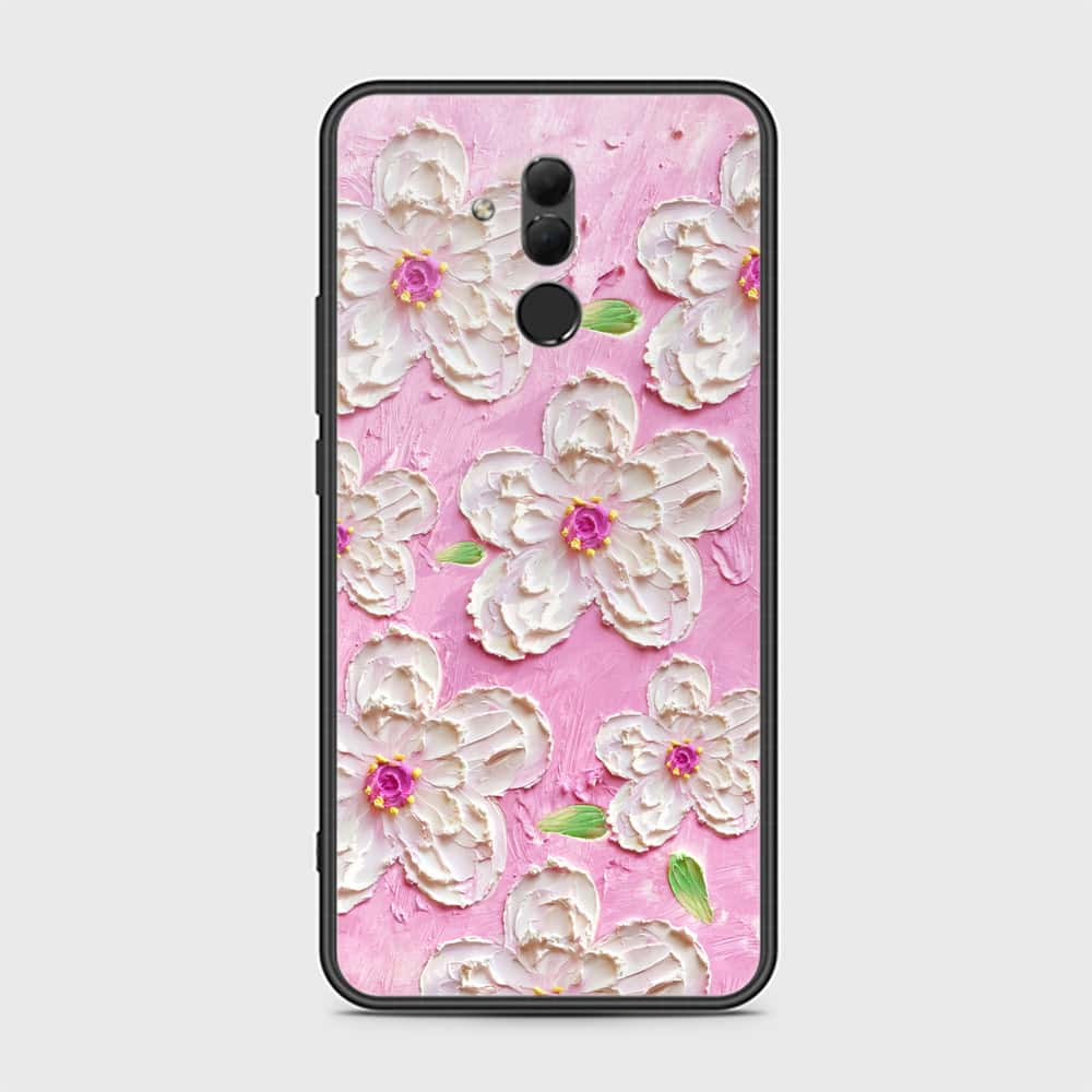 Huawei Mate 20 Lite Cover - Floral Series - Design 5 - Pink & White - HQ Ultra Shine Premium Infinity Glass Soft Silicon Borders Case