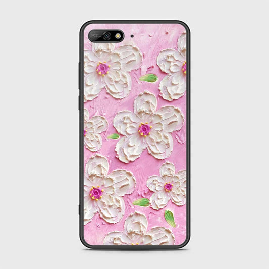 Huawei Y6 Prime 2018 Cover - Floral Series - Design 5 - Pink & White - HQ Ultra Shine Premium Infinity Glass Soft Silicon Borders Case