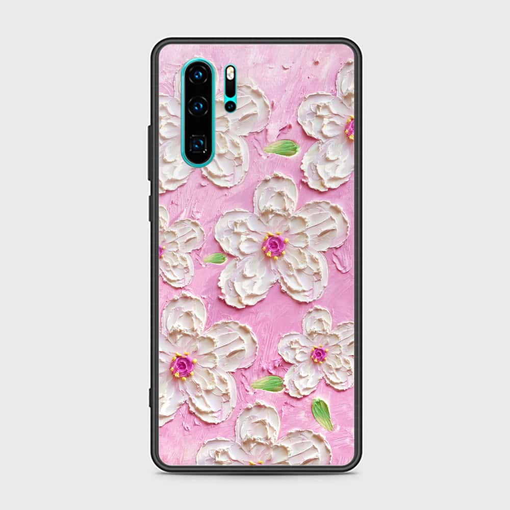 Huawei P30 Pro Cover - Floral Series - Design 5 - Pink & White - HQ Ultra Shine Premium Infinity Glass Soft Silicon Borders Case