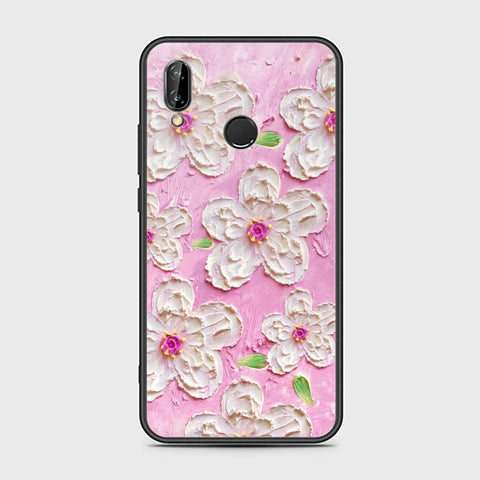 Huawei P20 Lite Cover - Floral Series - Design 5 - Pink & White - HQ Ultra Shine Premium Infinity Glass Soft Silicon Borders Case