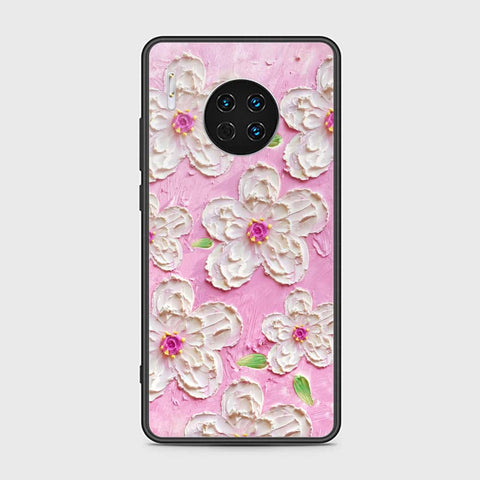 Huawei Mate 30 Cover - Floral Series - Design 5 - Pink & White - HQ Ultra Shine Premium Infinity Glass Soft Silicon Borders Case