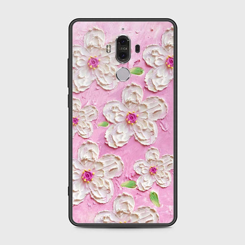 Huawei Mate 9 Cover - Floral Series - Design 5 - Pink & White - HQ Ultra Shine Premium Infinity Glass Soft Silicon Borders Case