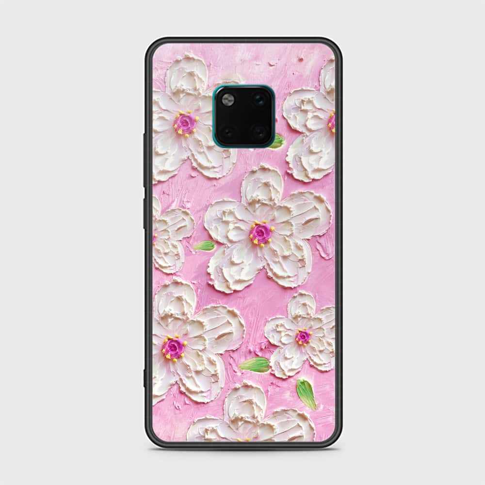 Huawei Mate 20 Pro Cover - Floral Series - Design 5 - Pink & White - HQ Ultra Shine Premium Infinity Glass Soft Silicon Borders Case