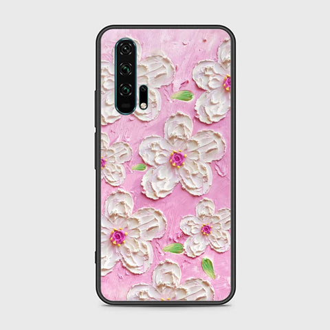 Honor 20 Pro Cover - Floral Series - Design 5 - Pink & White - HQ Ultra Shine Premium Infinity Glass Soft Silicon Borders Case