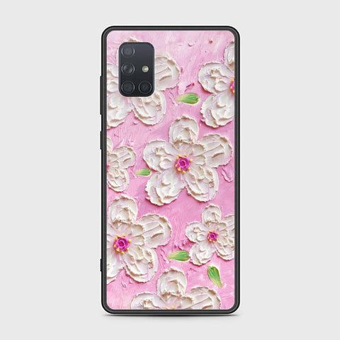 Samsung Galaxy A71 Cover - Floral Series - Design 5 - Pink & White - HQ Ultra Shine Premium Infinity Glass Soft Silicon Borders Case