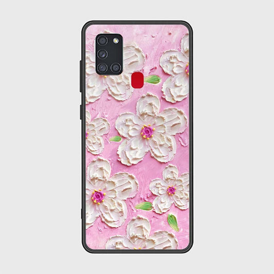 Samsung Galaxy A21s Cover - Floral Series - Design 5 - Pink & White - HQ Ultra Shine Premium Infinity Glass Soft Silicon Borders Case