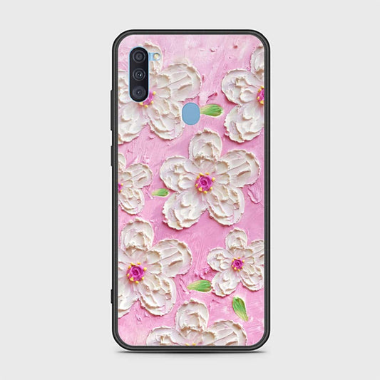 Samsung Galaxy M11 Cover - Floral Series - Design 5 - Pink & White - HQ Ultra Shine Premium Infinity Glass Soft Silicon Borders Case