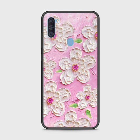 Samsung Galaxy A11 Cover - Floral Series - Design 5 - Pink & White - HQ Ultra Shine Premium Infinity Glass Soft Silicon Borders Case