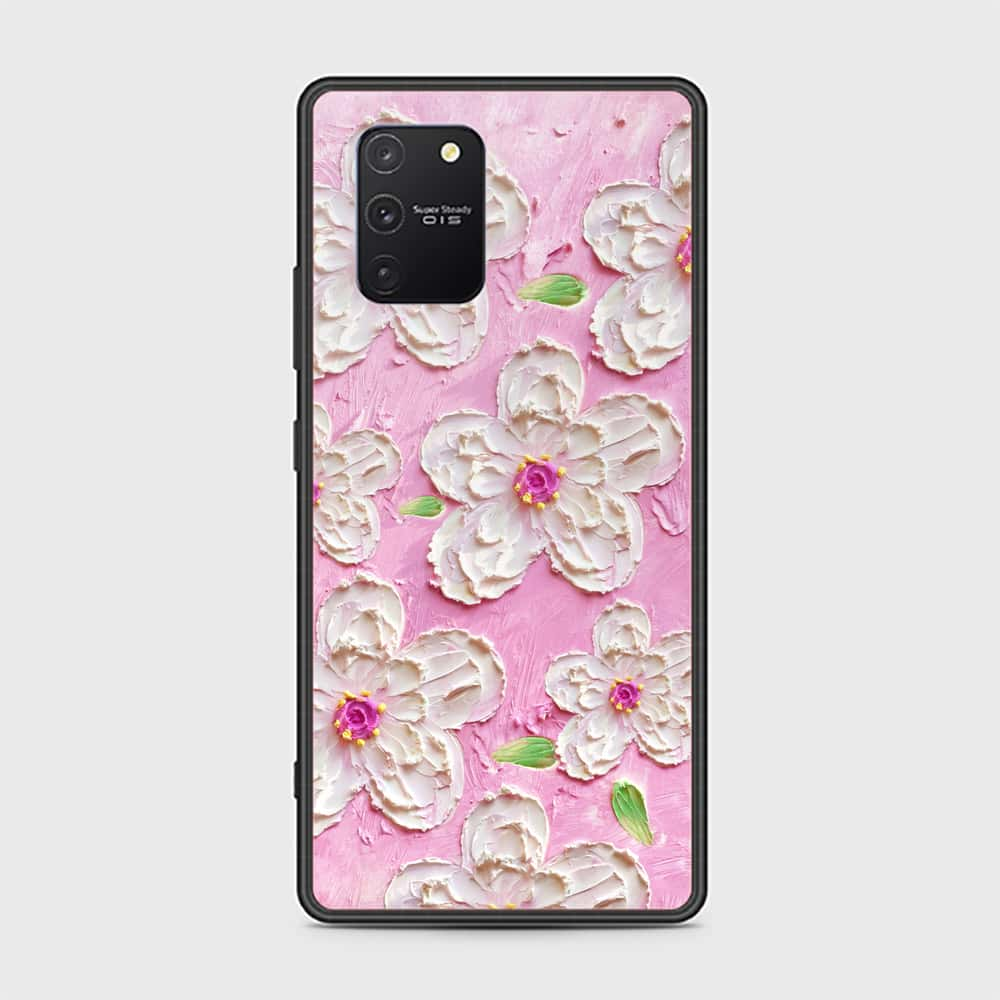 Samsung Galaxy A91 Cover - Floral Series - Design 5 - Pink & White - HQ Ultra Shine Premium Infinity Glass Soft Silicon Borders Case