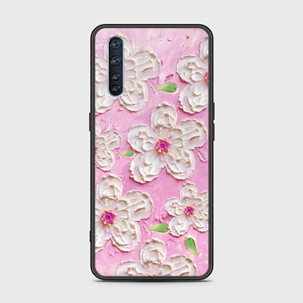 Oppo Reno 3 Cover - Floral Series - Design 5 - Pink & White - HQ Ultra Shine Premium Infinity Glass Soft Silicon Borders Case