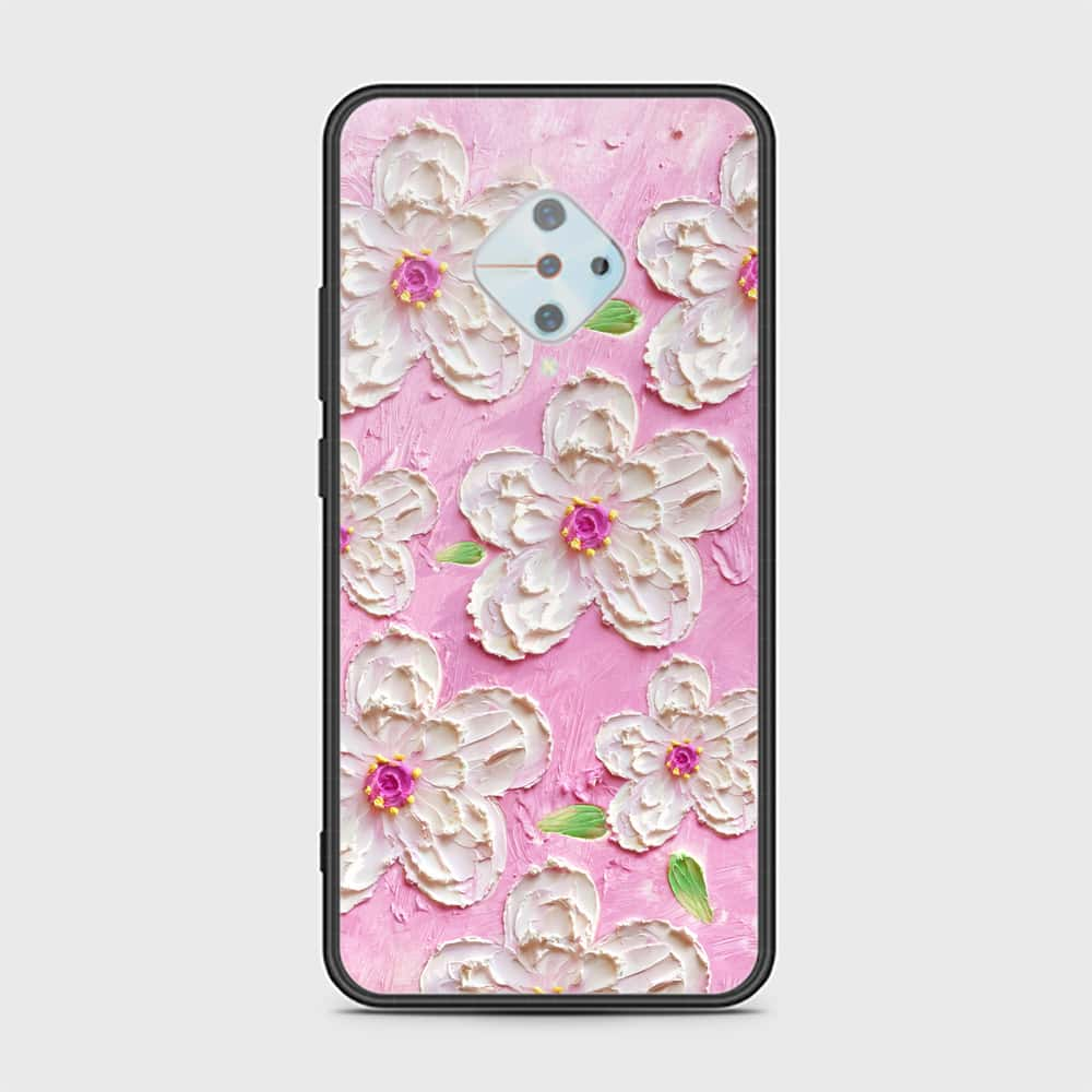 Vivo Y51 (2020 September) Cover - Floral Series - Design 5 - Pink & White - HQ Ultra Shine Premium Infinity Glass Soft Silicon Borders Case