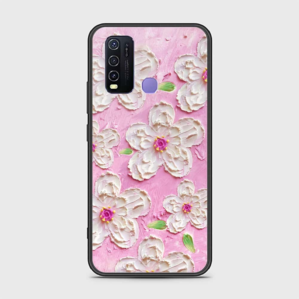 Vivo Y30 Cover - Floral Series - Design 5 - Pink & White - HQ Ultra Shine Premium Infinity Glass Soft Silicon Borders Case