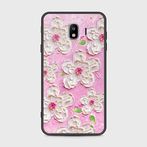 Samsung Galaxy J4 Cover - Floral Series - Design 5 - Pink & White - HQ Ultra Shine Premium Infinity Glass Soft Silicon Borders Case