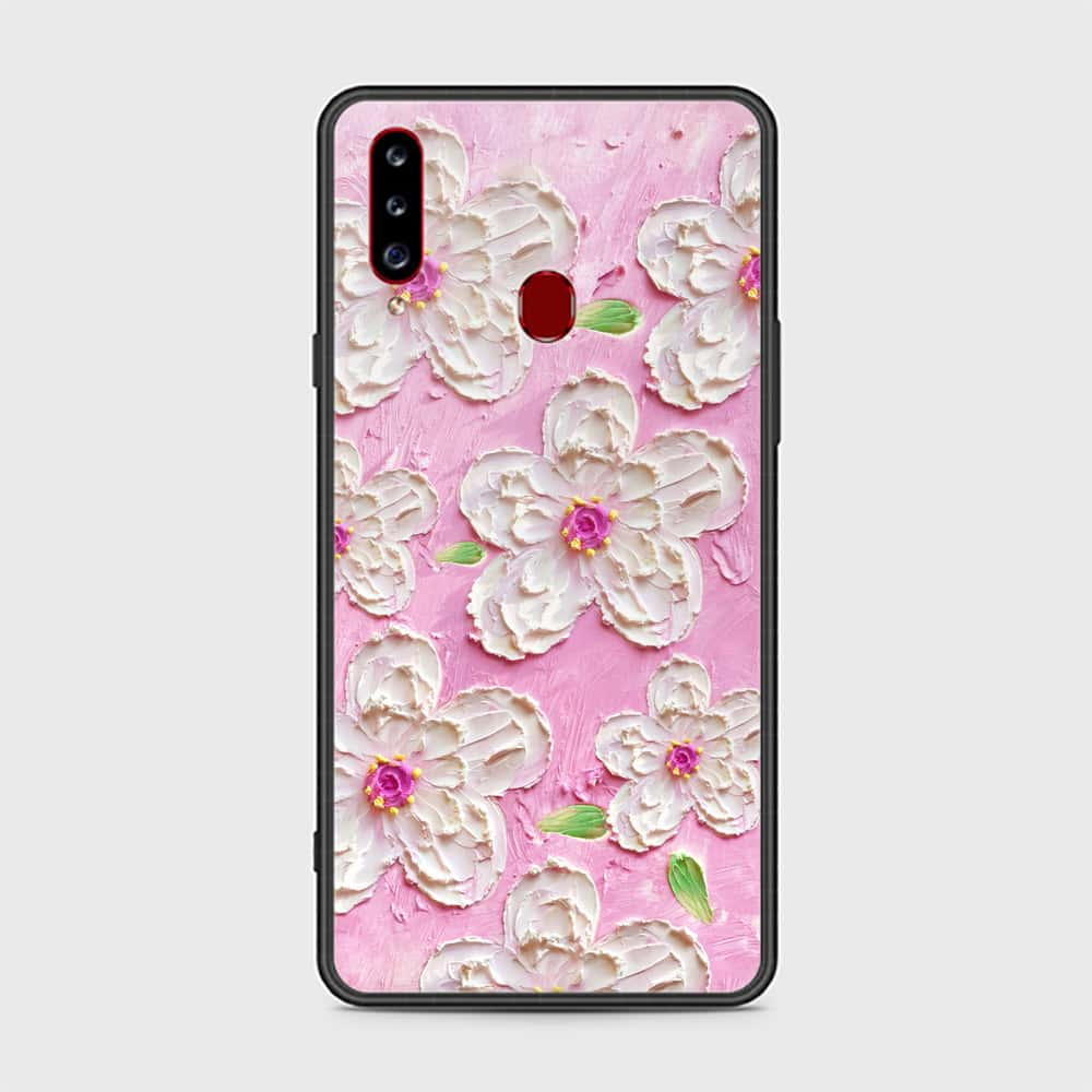 Samsung Galaxy A20s Cover - Floral Series - Design 5 - Pink & White - HQ Ultra Shine Premium Infinity Glass Soft Silicon Borders Case