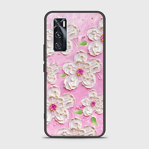 Vivo V20 SE Cover - Floral Series - Design 5 - Pink & White - HQ Ultra Shine Premium Infinity Glass Soft Silicon Borders Case