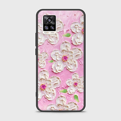 Vivo V20 Cover - Floral Series - Design 5 - Pink & White - HQ Ultra Shine Premium Infinity Glass Soft Silicon Borders Case