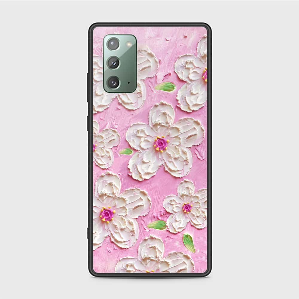 Samsung Galaxy Note 20 Cover - Floral Series - Design 5 - Pink & White - HQ Ultra Shine Premium Infinity Glass Soft Silicon Borders Case