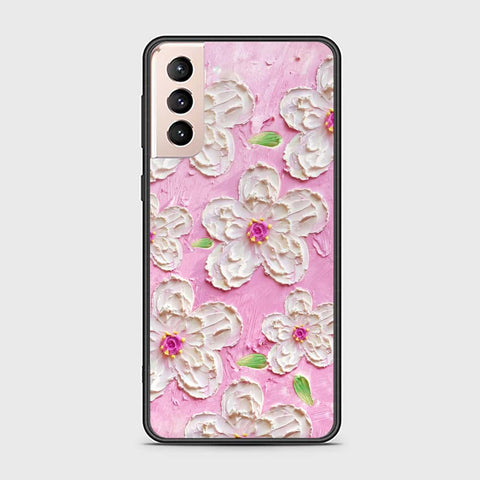 Samsung Galaxy S21 5G Cover - Floral Series - Design 5 - Pink & White - HQ Ultra Shine Premium Infinity Glass Soft Silicon Borders Case