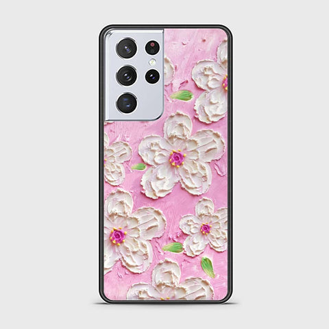 Samsung Galaxy S21 Ultra 5G Cover - Floral Series - Design 5 - Pink & White - HQ Ultra Shine Premium Infinity Glass Soft Silicon Borders Case