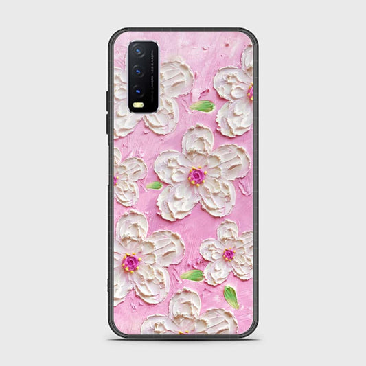 Vivo Y20s Cover - Floral Series - Design 5 - Pink & White - HQ Ultra Shine Premium Infinity Glass Soft Silicon Borders Case