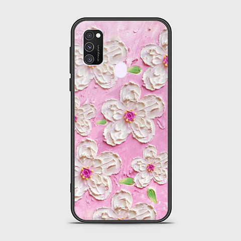 Samsung Galaxy M30s Cover - Floral Series - Design 5 - Pink & White - HQ Ultra Shine Premium Infinity Glass Soft Silicon Borders Case