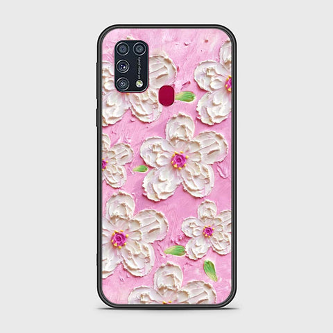 Samsung Galaxy M31 Cover - Floral Series - Design 5 - Pink & White - HQ Ultra Shine Premium Infinity Glass Soft Silicon Borders Case