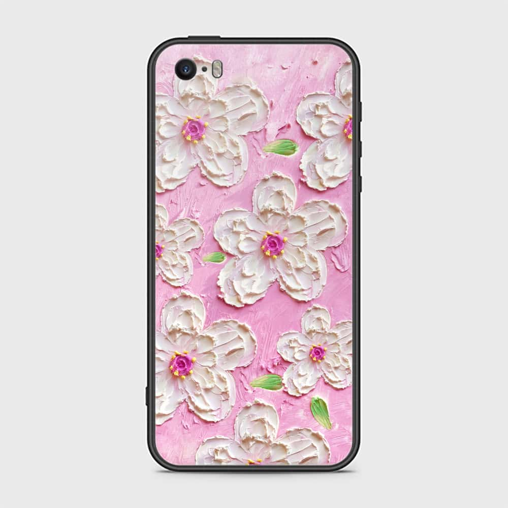 iPhone SE Cover - Floral Series - Design 5 - Pink & White - HQ Ultra Shine Premium Infinity Glass Soft Silicon Borders Case