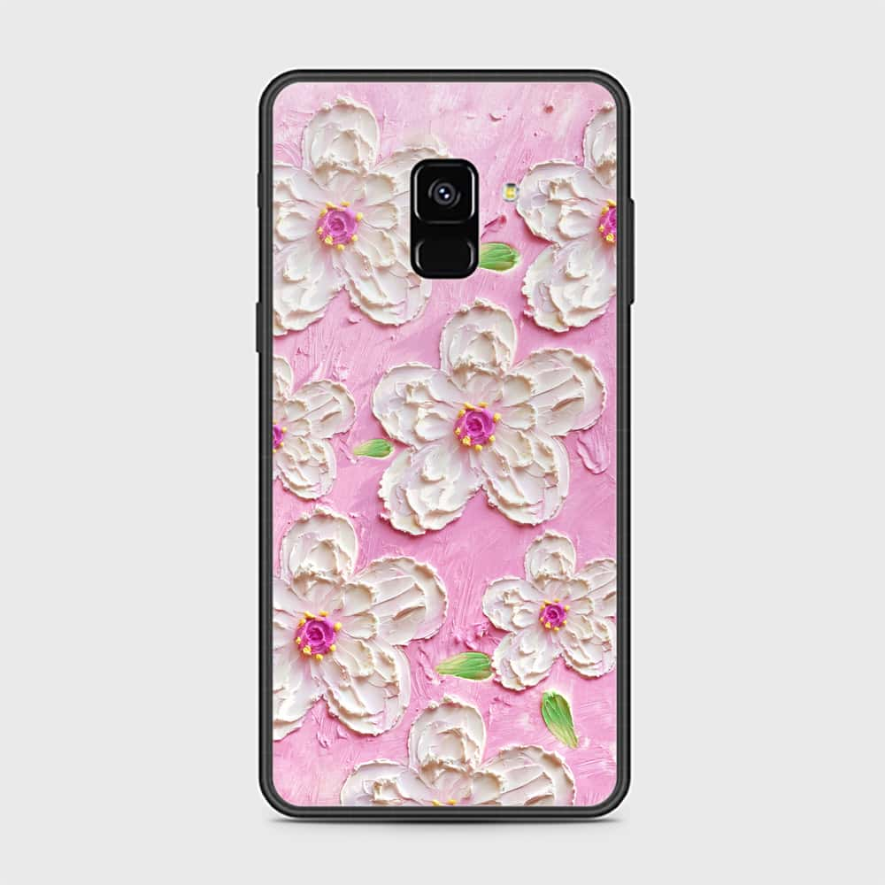 Samsung Galaxy A8 2018 Cover - Floral Series - Design 5 - Pink & White - HQ Ultra Shine Premium Infinity Glass Soft Silicon Borders Case