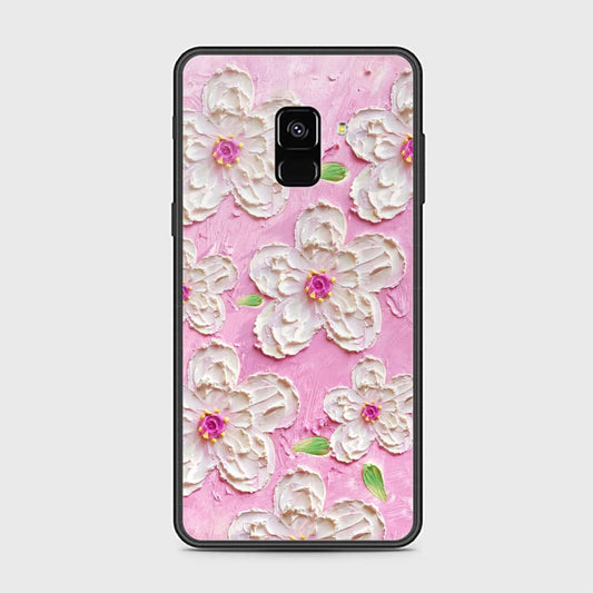 Samsung Galaxy A8 2018 Cover - Floral Series - Design 5 - Pink & White - HQ Ultra Shine Premium Infinity Glass Soft Silicon Borders Case